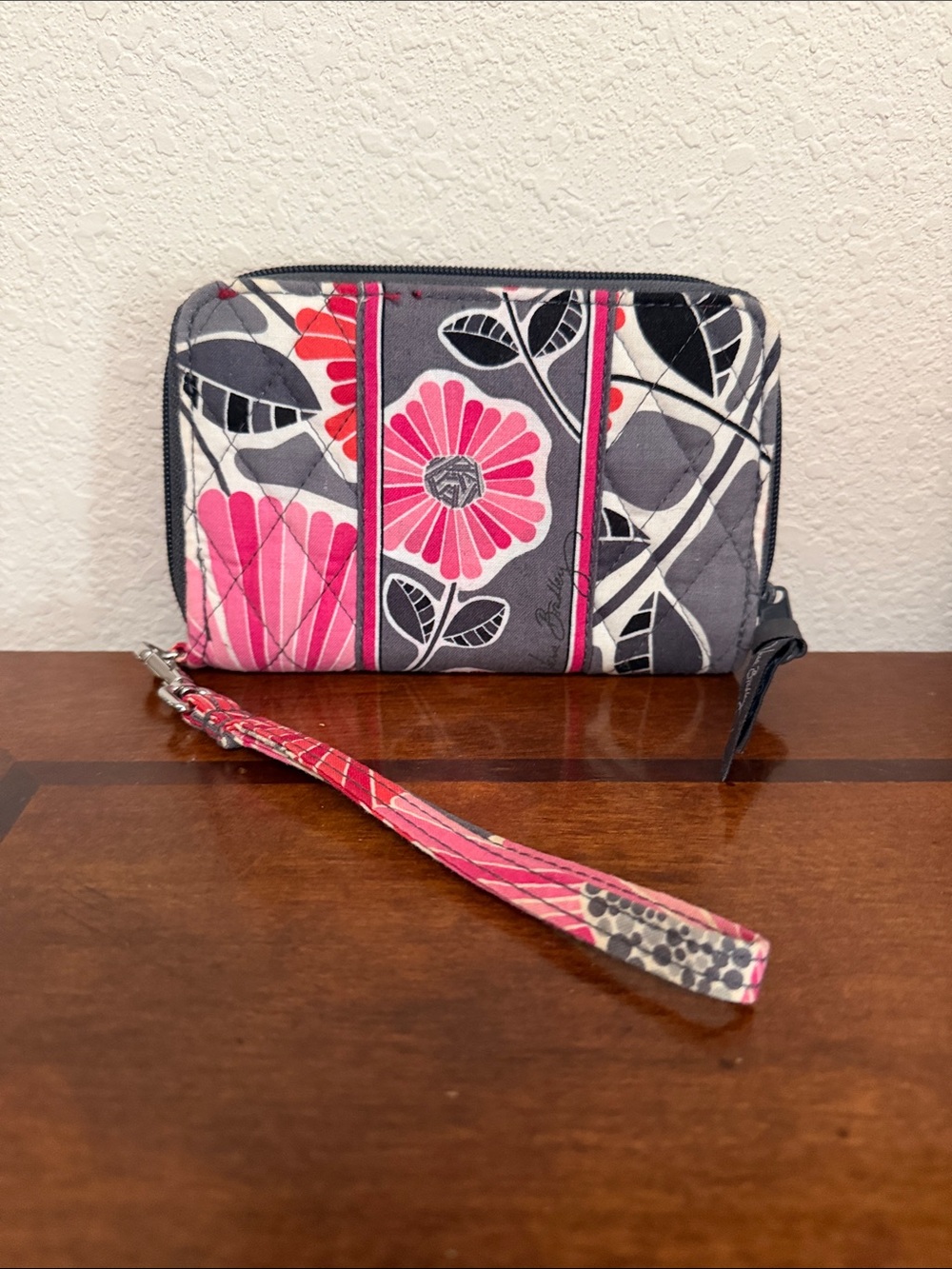 Vera Bradley Floral Quilted Wristlet Wallet - Pink & Gray